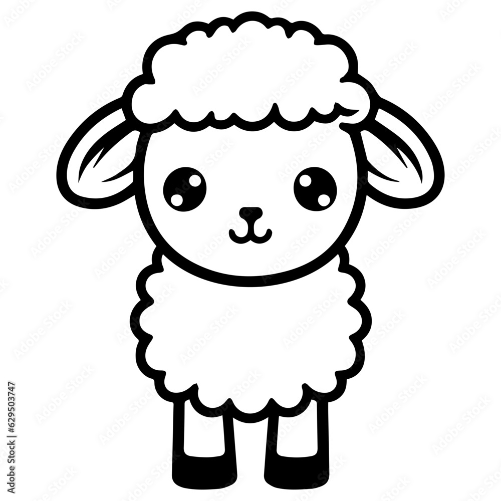 Coloring page outline of cartoon lamb