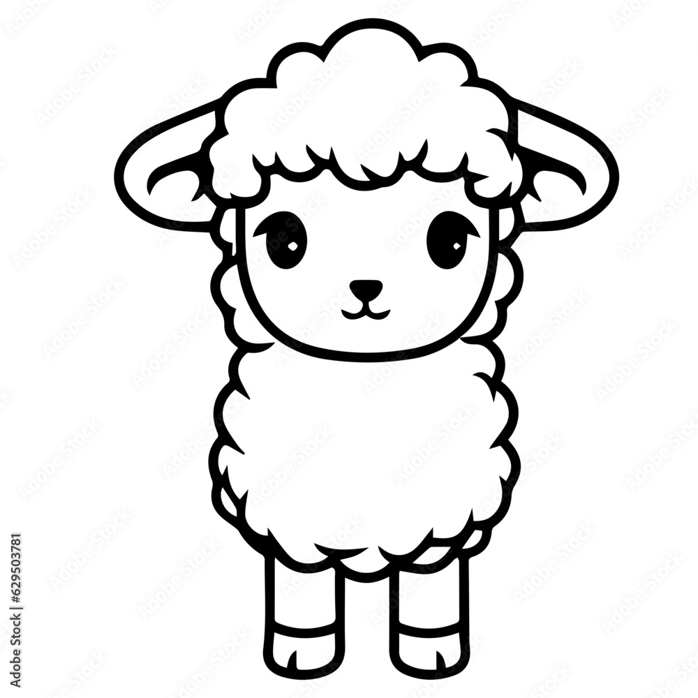 Coloring page outline of cartoon lamb