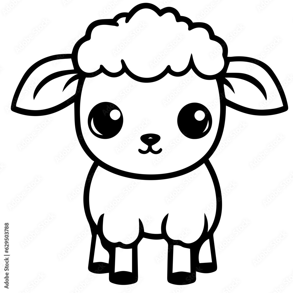 Fototapeta premium Coloring page outline of cartoon lamb