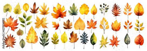 Watercolor autumn leaves set. Generative Ai