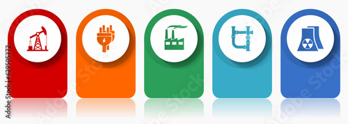 Industrial icon set, miscellaneous vector icons such as oil industry, electricity, factory and nuclear power plant, modern design infographic templatev