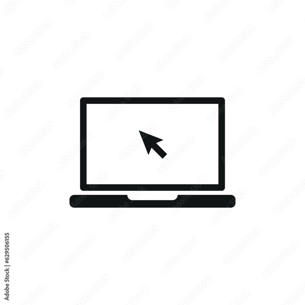 Laptop with pointer icon vector illustration. Notebook screen on isolated background. Monitor sign concept. Laptop with pointer icon vector illustration. Notebook screen on isolated background. Monitor sign concept.