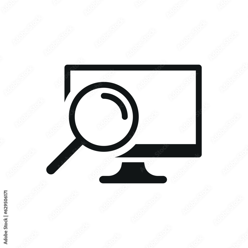 Monitor with loupe icon vector illustration. Screen zoom on isolated background. Search sign concept Monitor with loupe icon vector illustration. Screen zoom on isolated background. Search sign concept