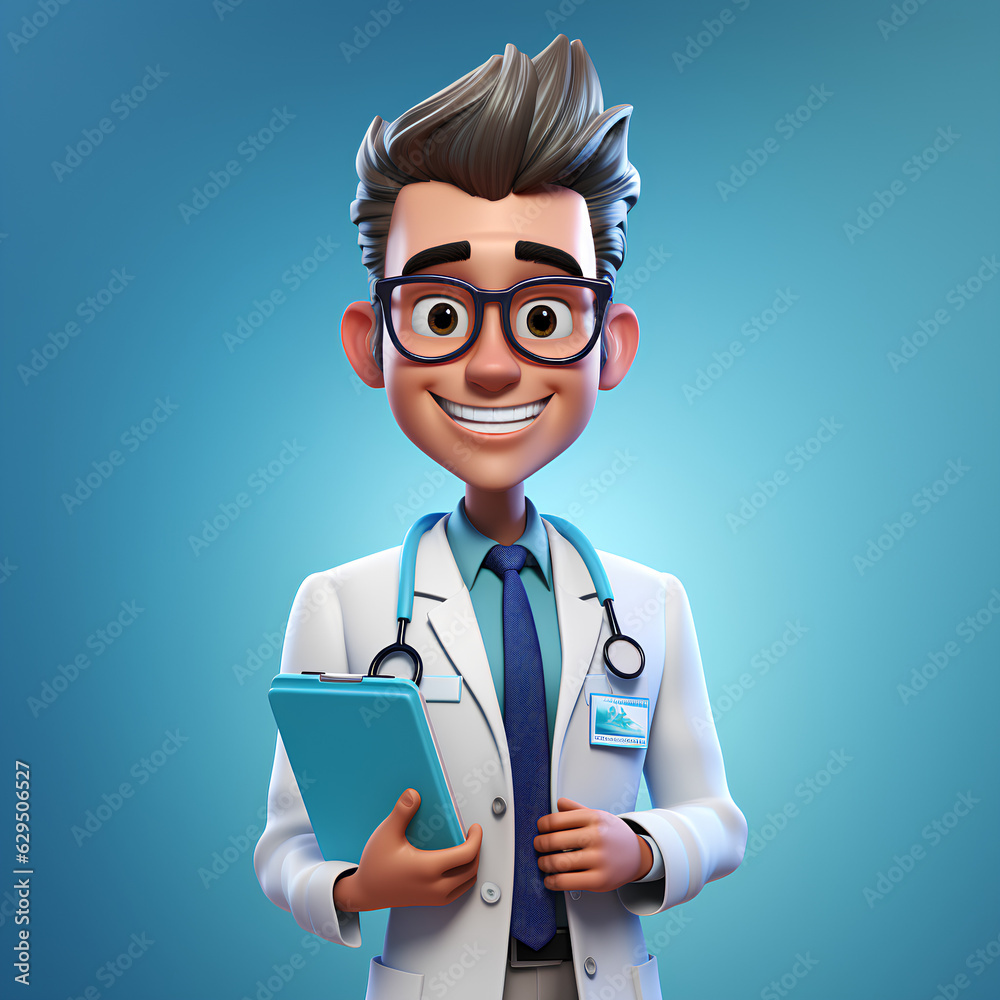 Cartoon character of doctor with stethoscope and clipboard, 3d rendering Cartoon character of doctor with stethoscope and clipboard, 3d rendering