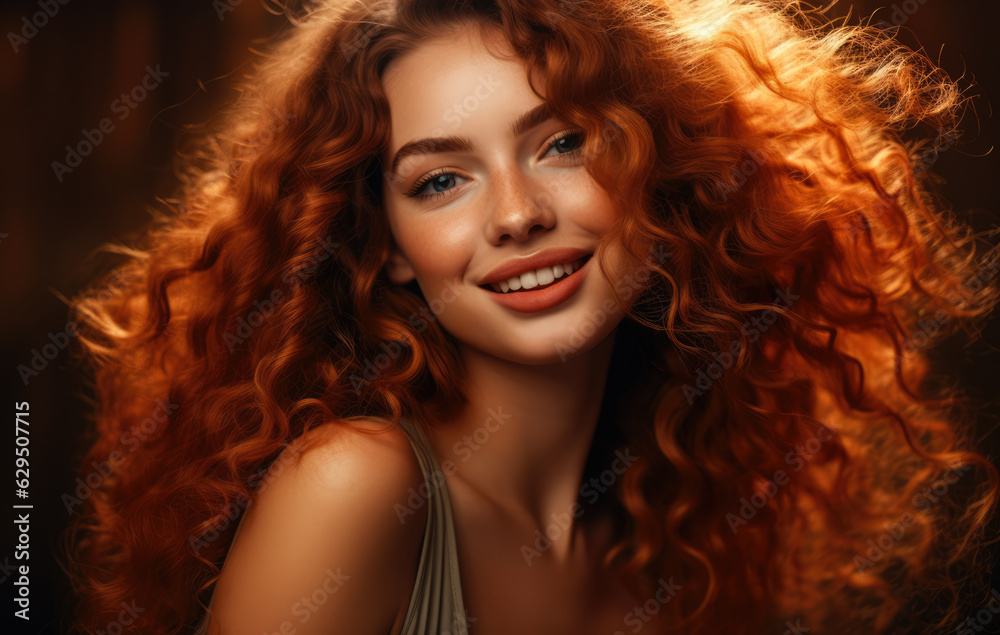Portrait of a young woman with curly brown hair. Generative AI. Portrait of a young woman with curly brown hair. Generative AI.