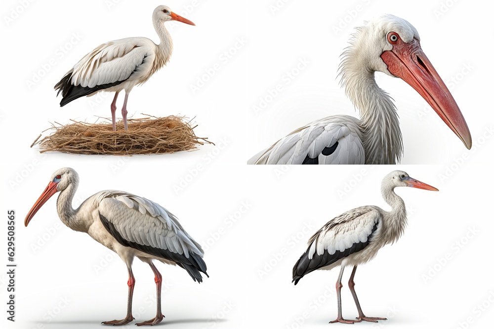 Fototapeta premium set of storks isolated on white background.
