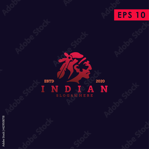 Head Of Indian Apache Logo Design Vector Template With Gradient Colour
