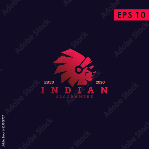 Head Of Indian Apache Logo Design Vector Template With Gradient Colour