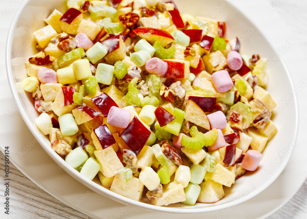 Sweet Apple Salad with celery, marshmallows, pecan Sweet Apple Salad with celery, marshmallows, pecan