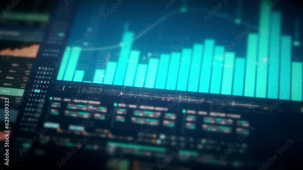 Dynamic data visuals for business info graphics, animated charts, and data-driven insights for a business meeting mock-up. Explore the world of trading, stock exchanges, and crypto