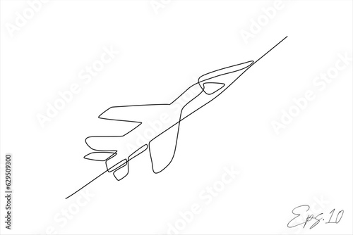 fighter plane continuous line vector illustration