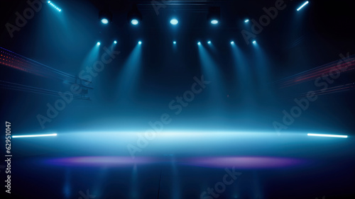 scene  stage light with colored spotlights and smoke