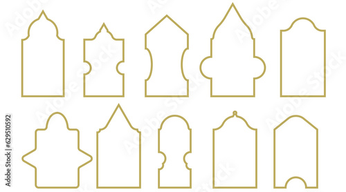 Islamic turkish door and window silhouette, set of Arabic arch and frames