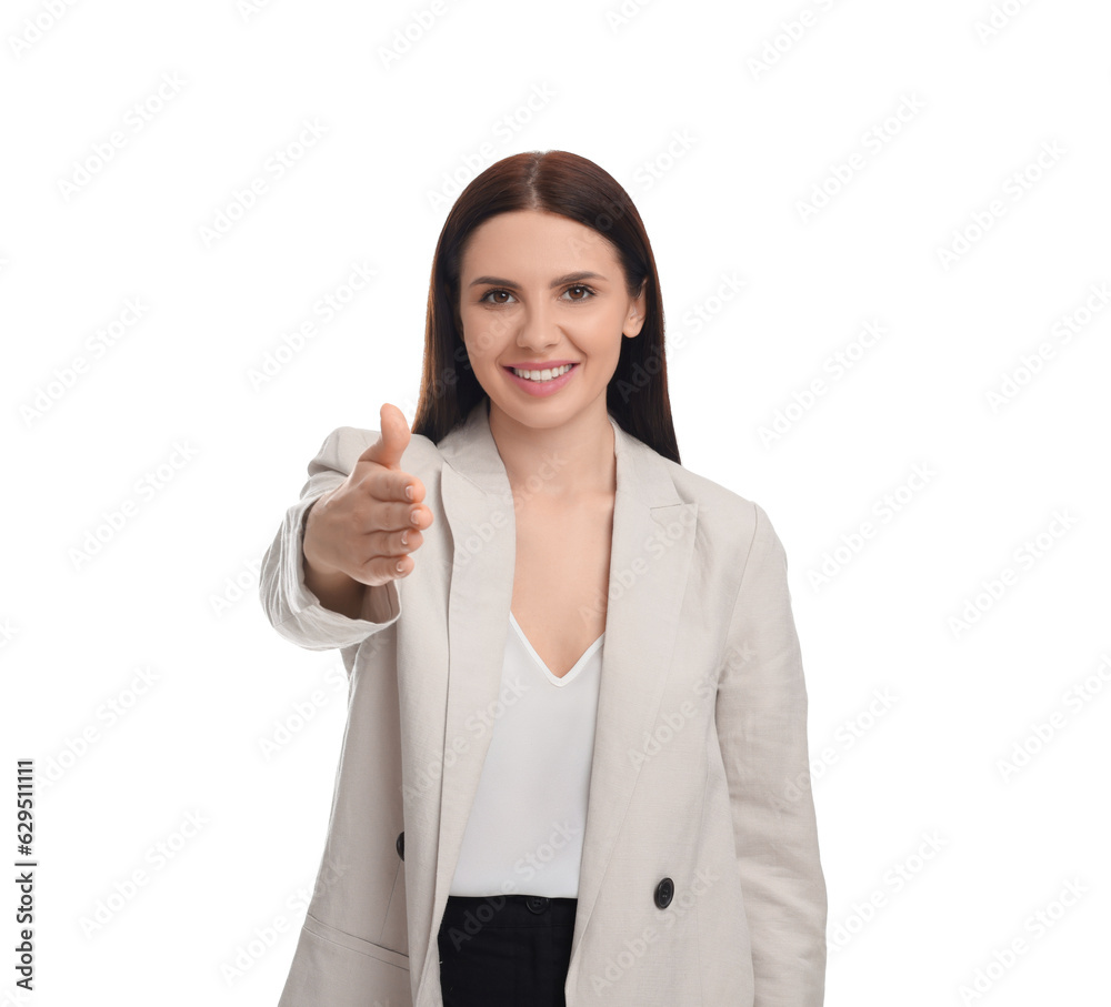 Beautiful young businesswoman in suit on white background Beautiful young businesswoman in suit on white background