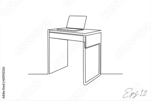 continuous line work table on white background