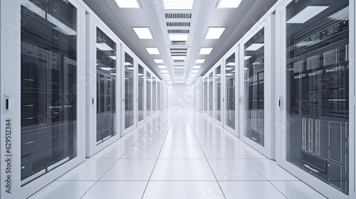 Server room. Modern data center for storing information. Racks for computer equipment created with Generative AI Technology