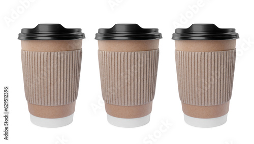 Wallpaper Mural To-go drink. Set with three paper coffee cups isolated on white Torontodigital.ca
