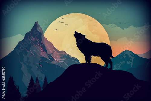 Wolf silhouette howling