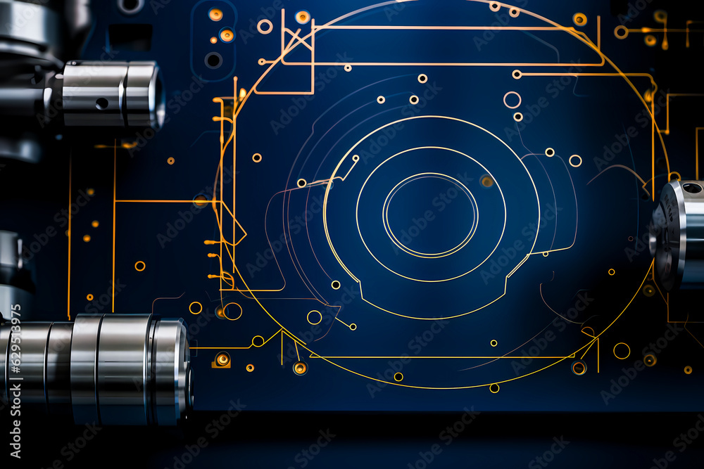 machine technical blueprint circuit board background  milling machine Generative AI