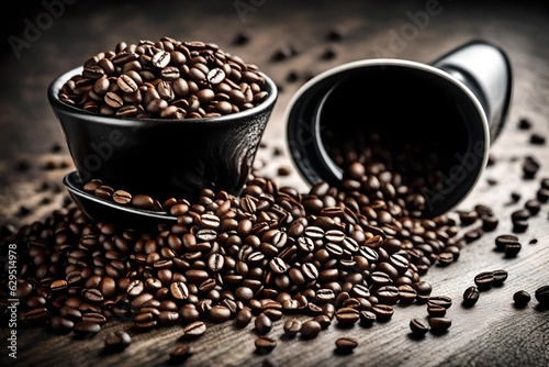 coffee seeds and cups of coffee generated with AI technology.