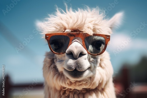 Funny cute alpaca sunglasses. Generate Ai