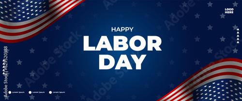 blue happy labor day banner with american flag elements