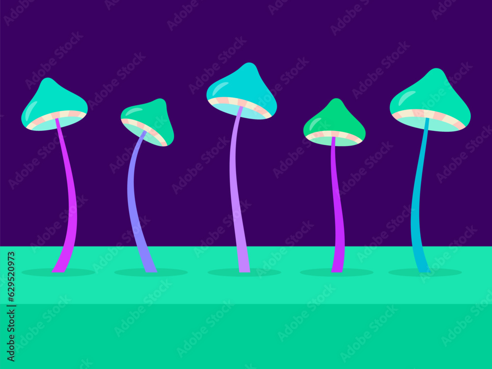 Hallucinogenic mushrooms. Mushroom on a long stalk. Acid trip. Poisonous mushrooms. Design for posters, banners and promotional products. Vector illustration Hallucinogenic mushrooms. Mushroom on a long stalk. Acid trip. Poisonous mushrooms. Design for posters, banners and promotional products. Vector illustration