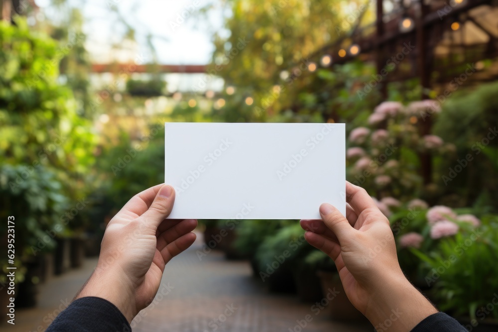 Hand holding a white paper, close up, realistic photo to be used as a mockup. Generative AI Hand holding a white paper, close up, realistic photo to be used as a mockup. Generative AI
