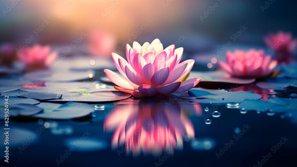 beautiful lotus flower in the pool. Generative AI