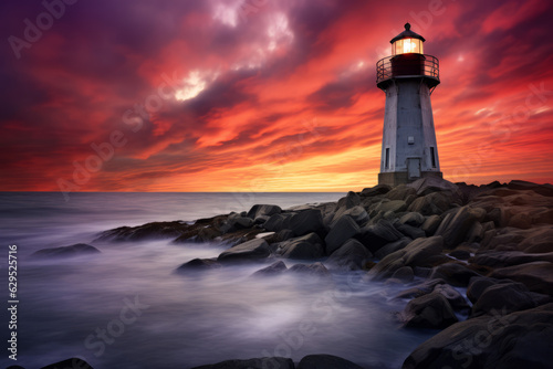 Wallpaper Mural Beautiful lighthouse adorned night time seascape with a gloomy sky at sunset Torontodigital.ca