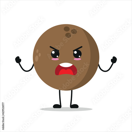 Cute furious coconut character. Temperament coco cartoon emoticon in flat style. coconut emoji vector illustration