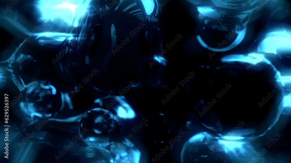electric blue lighting limpid fluid balls on black - abstract 3D illustration electric blue lighting limpid fluid balls on black - abstract 3D illustration