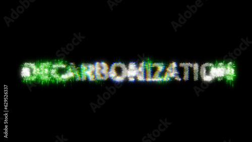 green cybernetical text DECARBONIZATION with noise distortion, isolated - object 3D rendering