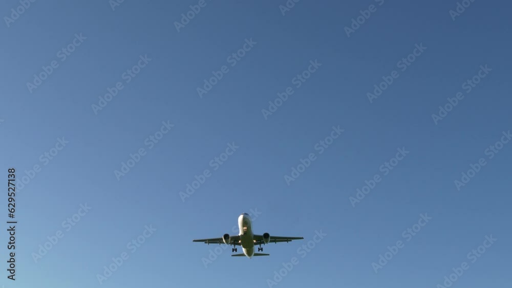 Commercial airplane landing at airport terminal runway after flight
