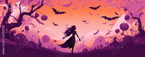 black autumn night evil witch holiday party costume background horror halloween. Generative AI.