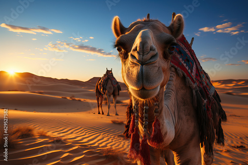 Camel portrait - desert on a sunny day