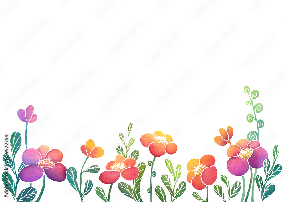 Watercolor trendy minimalistic floral set with red, orange, yellow Flowers. Collection of simple cute plants on transparent background. for Wedding Invitation, save the date, thank you, greeting card