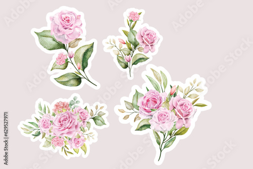 Fototapeta Naklejka Na Ścianę i Meble -  watercolor red rose sticker arrangement design
