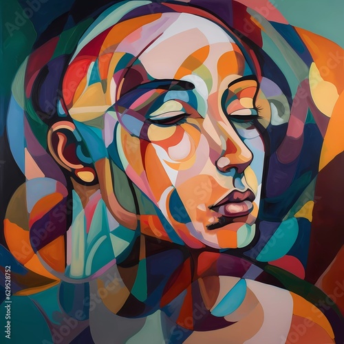 An abstract portrait of a person lost in thought with colours and shapes No 2