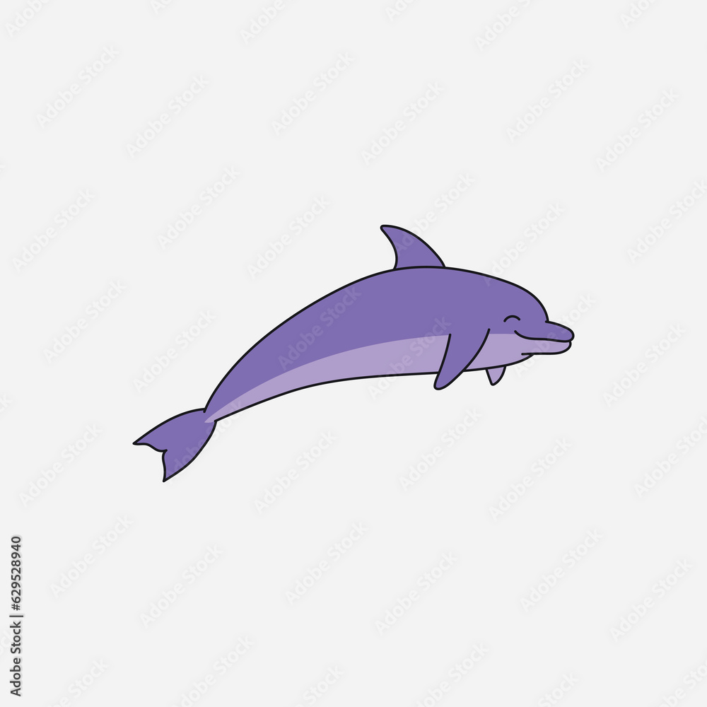 Obraz premium Dolphin Vector Isolated Icon. Cartoon Style. 