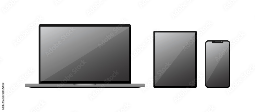 Laptop Tablet Smartphone Glossy Display Vector Illustration Set Laptop Tablet Smartphone Glossy Display Vector Illustration Set