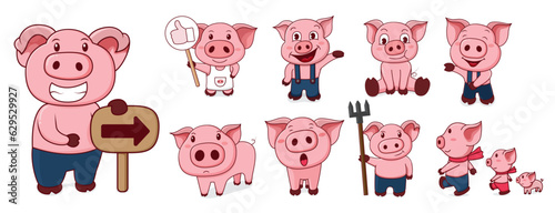 Vector cute pig cartoon style