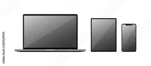 Laptop Tablet Smartphone Glossy Display Vector Illustration Set