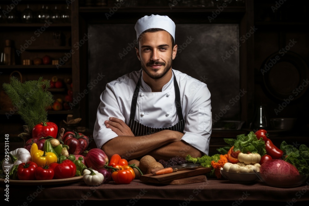 Handsome master chef explaining. Generate Ai Handsome master chef explaining. Generate Ai