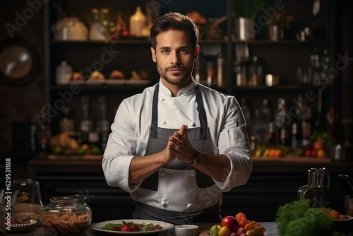 Handsome master chef thinking. Generate Ai photo