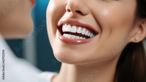 Close up shot of a woman with a perfect smile  generative ai