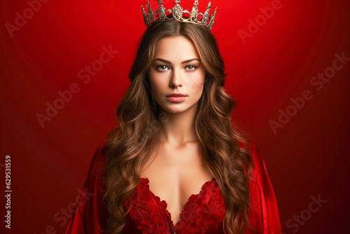 woman in red wearing a crow...