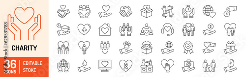 Foto Charity editable stroke outline icons set