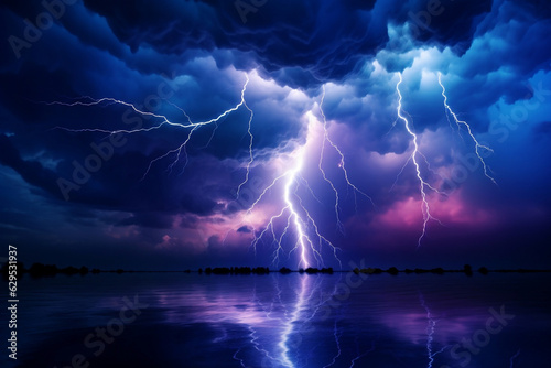 Epic lightning storm illuminating the night sky, nature's electrifying display.