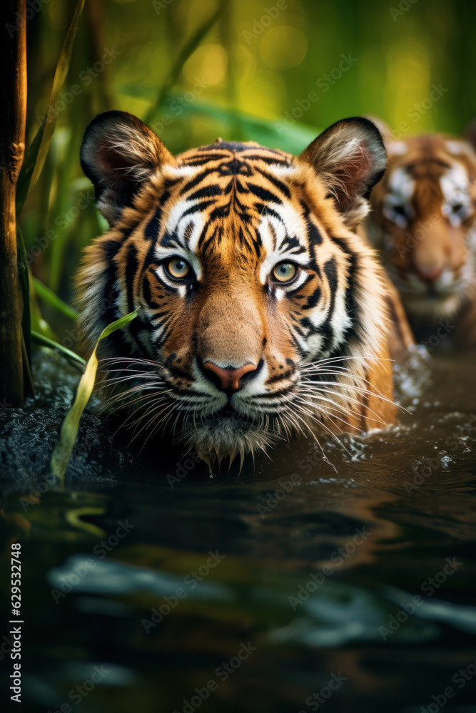 Fototapeta premium Tiger, Wildlife Photography, Generative AI